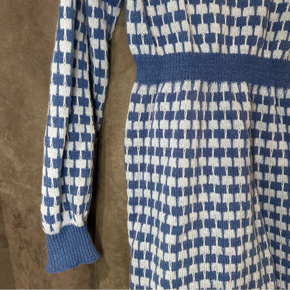 MODA ME COUTURE Sweater Dress Polyester Houndstooth Quiet Luxury L Blue - Picture 8 of 10